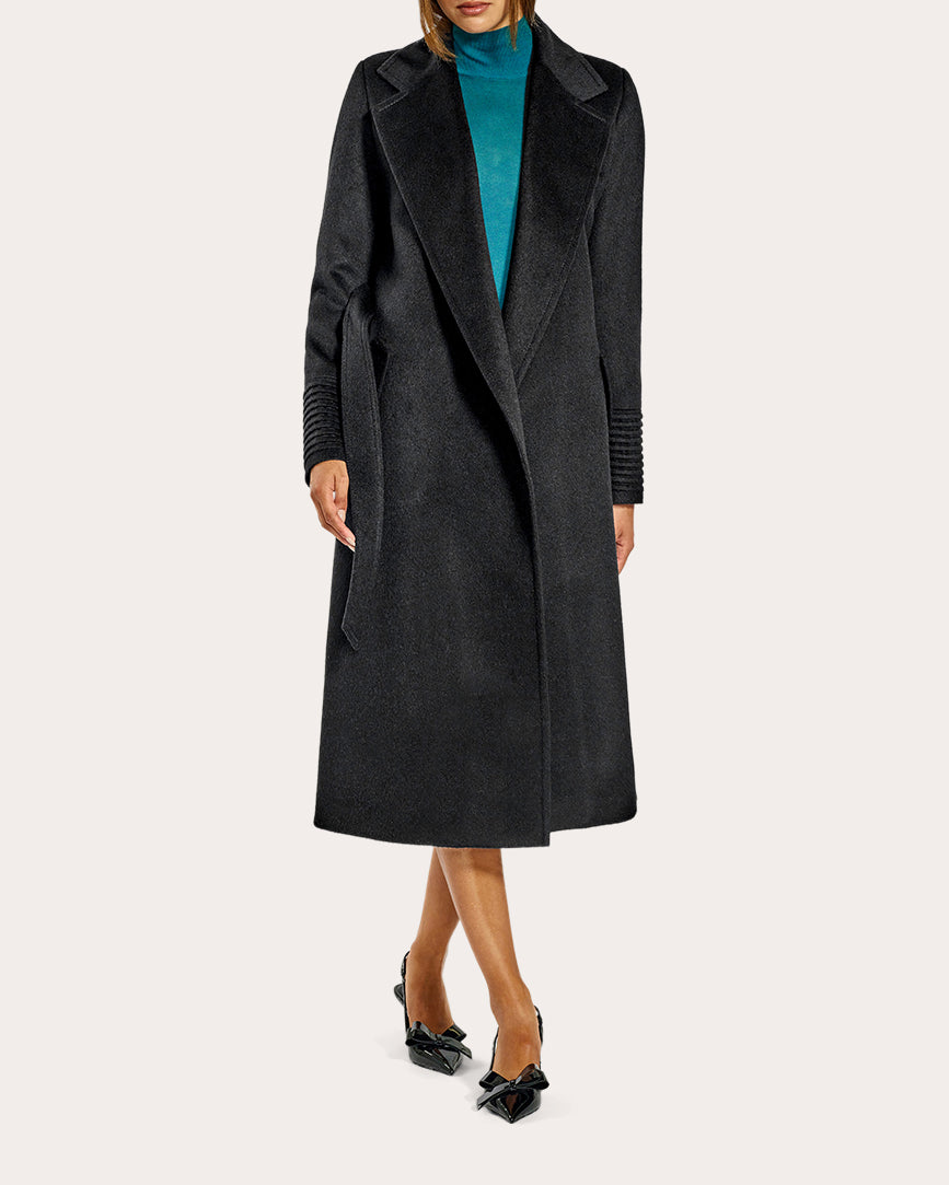 Baby Alpaca Notch Collar Long Wrap Coat