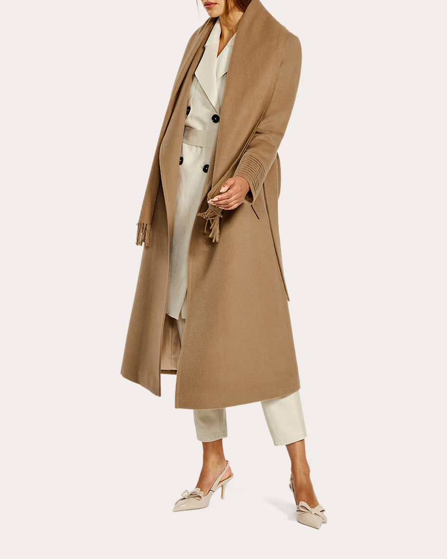 Baby Alpaca Notch Collar Long Wrap Coat