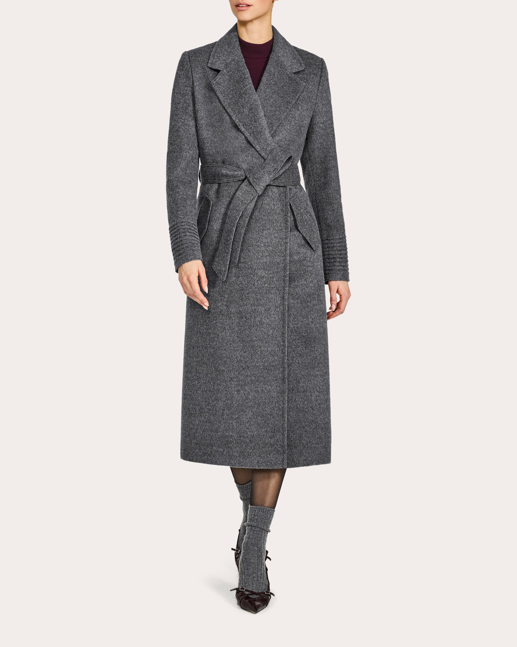 Alpaca Wool Notch Collar Long Wrap Coat