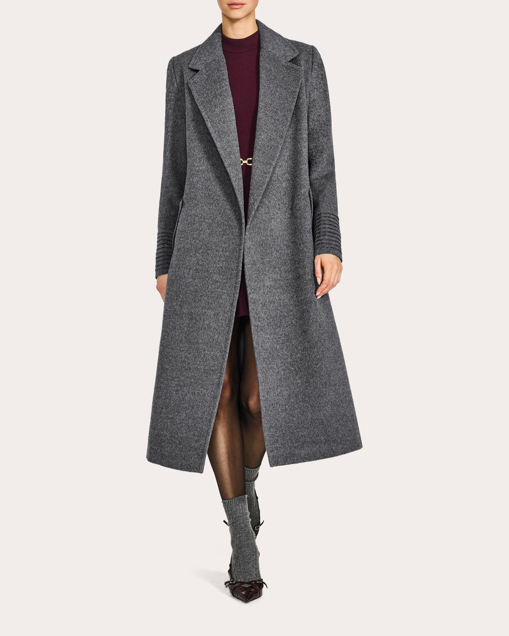 Alpaca Wool Notch Collar Long Wrap Coat