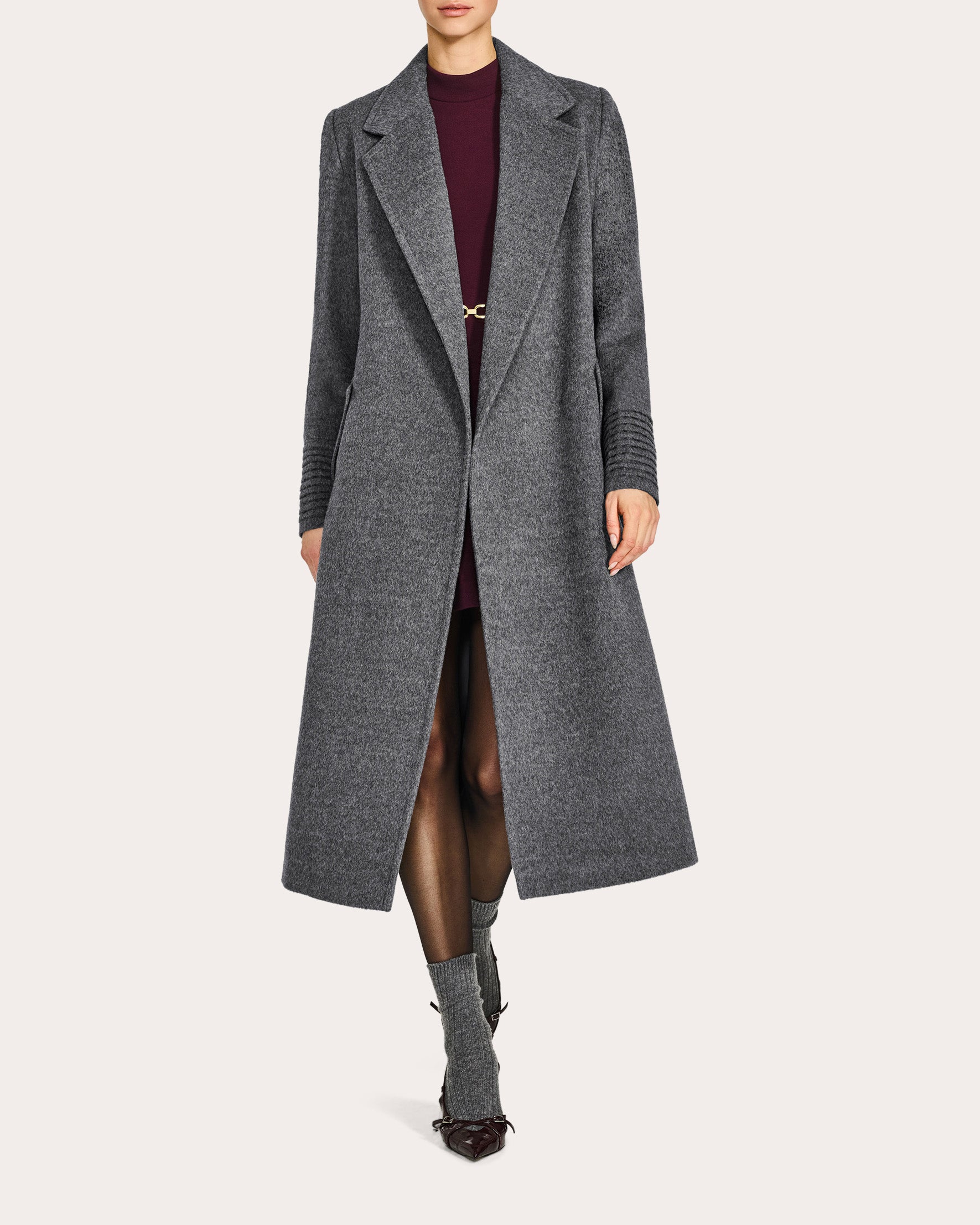 Alpaca Wool Notch Collar Long Wrap Coat