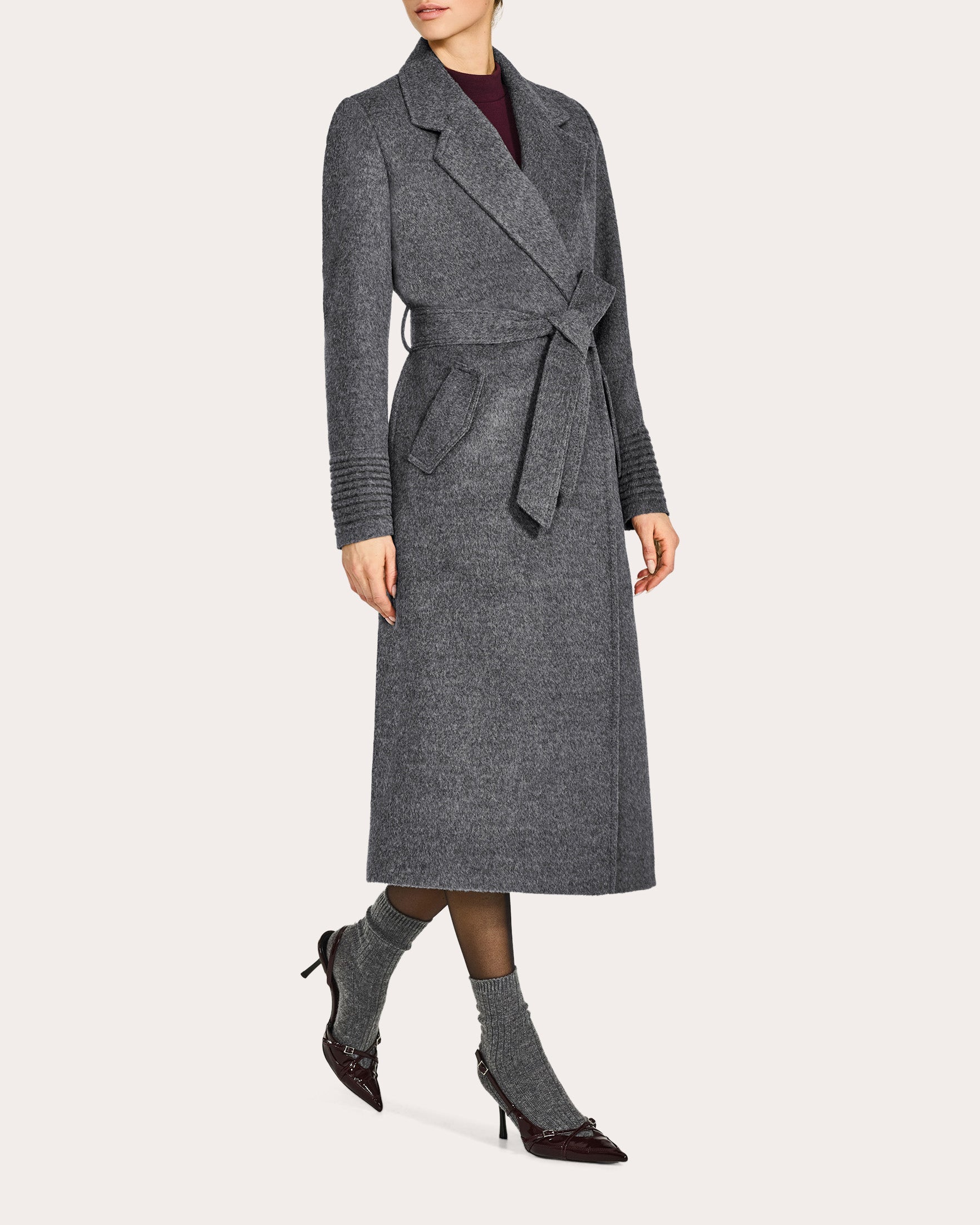 Alpaca Wool Notch Collar Long Wrap Coat