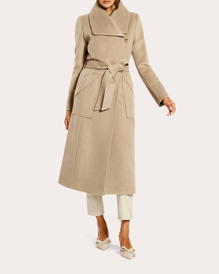Baby Alpaca Wide Collar Long Wrap Coat