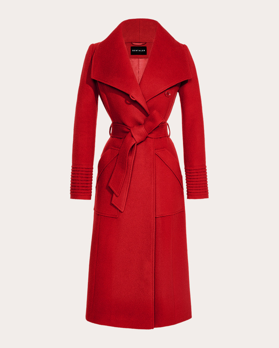 Baby Alpaca Wide Collar Long Wrap Coat