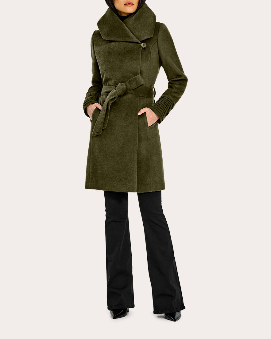 Alpaca Wool Mid-Length Hooded Wrap Coat