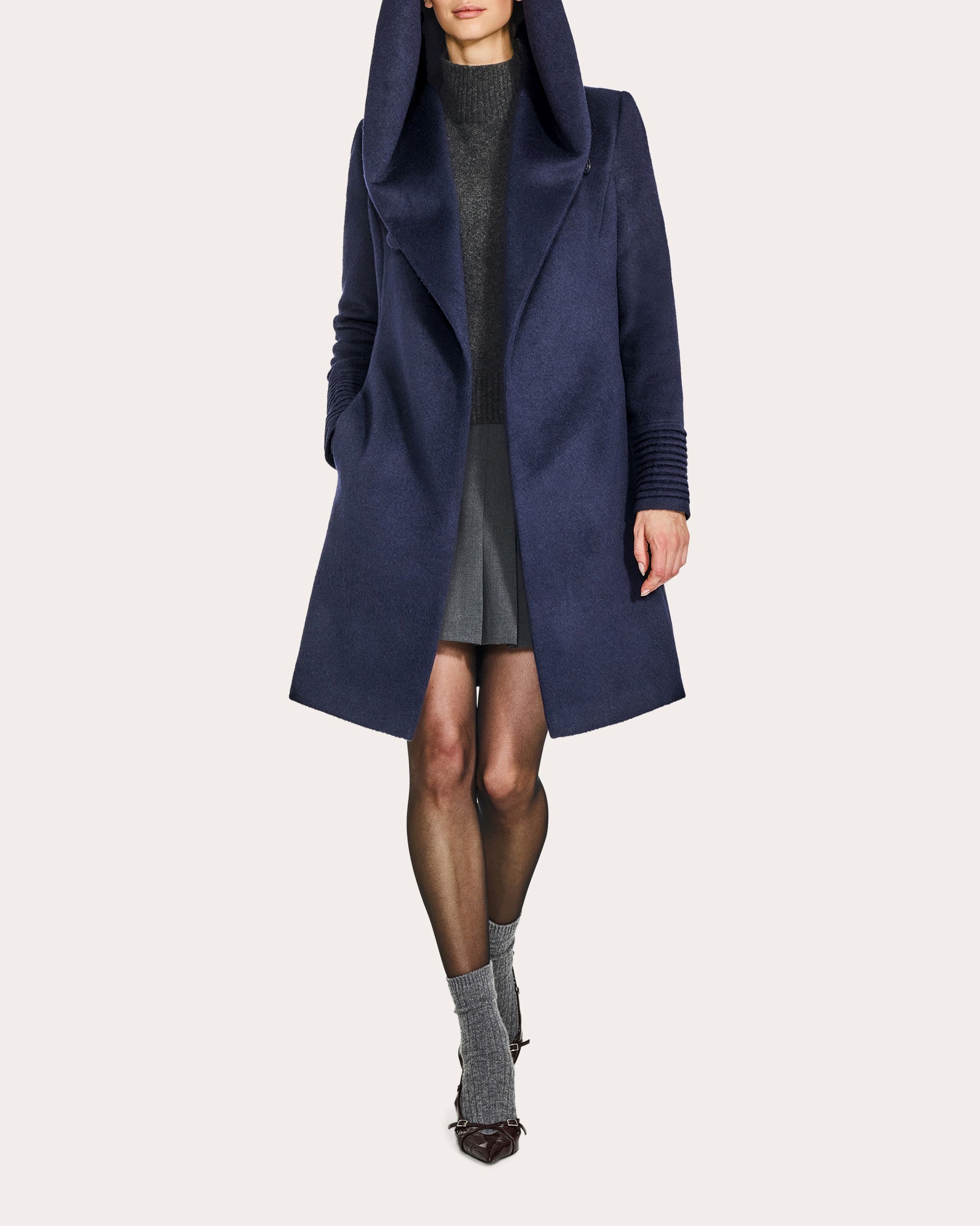 Alpaca Wool Hooded Midi Wrap Coat