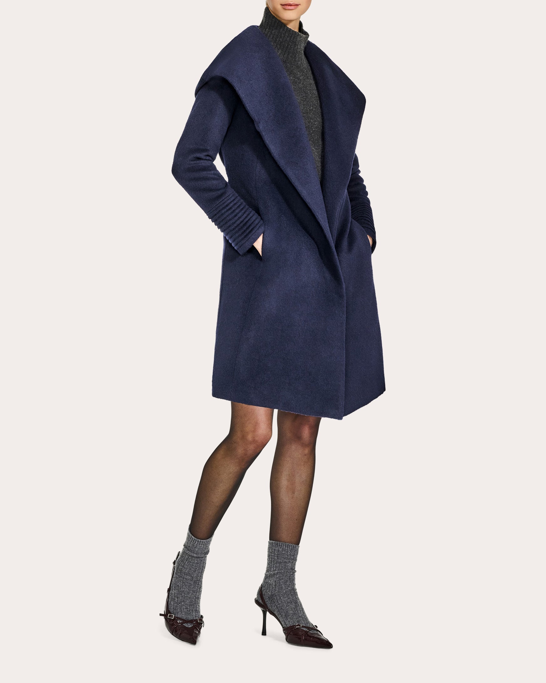 Alpaca Wool Hooded Midi Wrap Coat