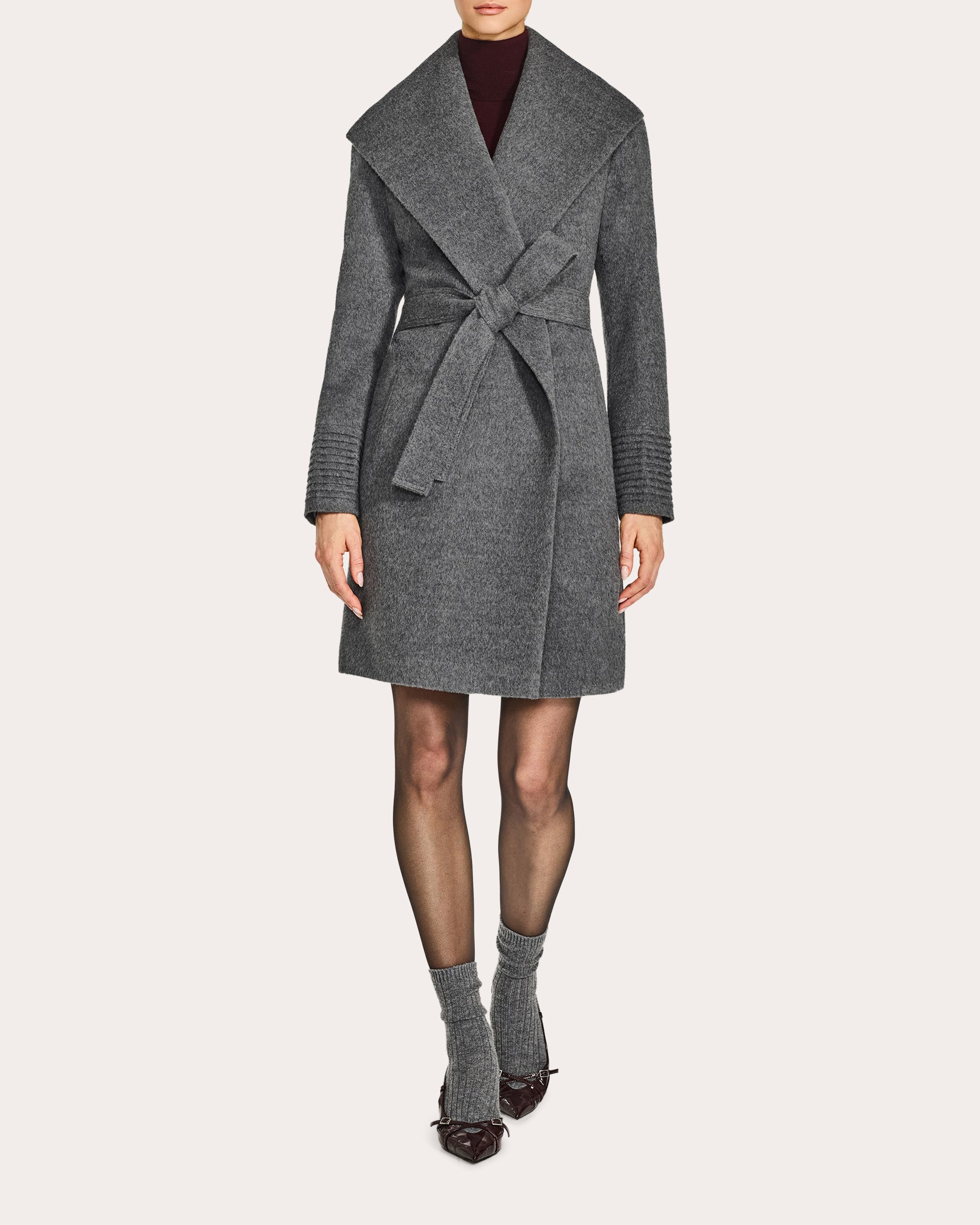 Alpaca Wool Shawl-Collar Midi Wrap Coat