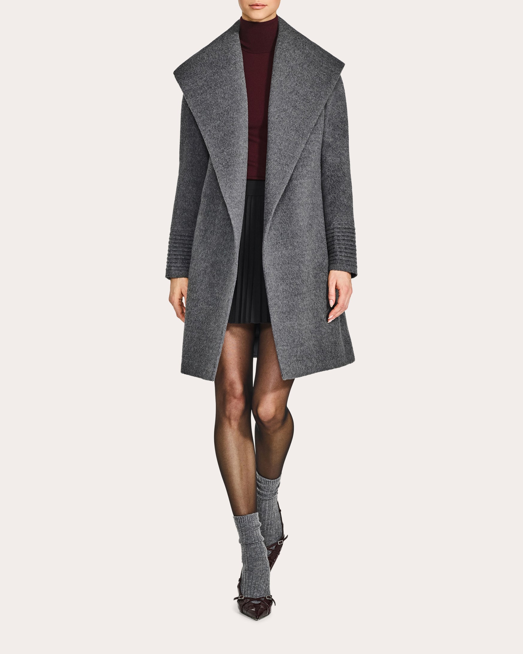 Alpaca Wool Shawl-Collar Midi Wrap Coat
