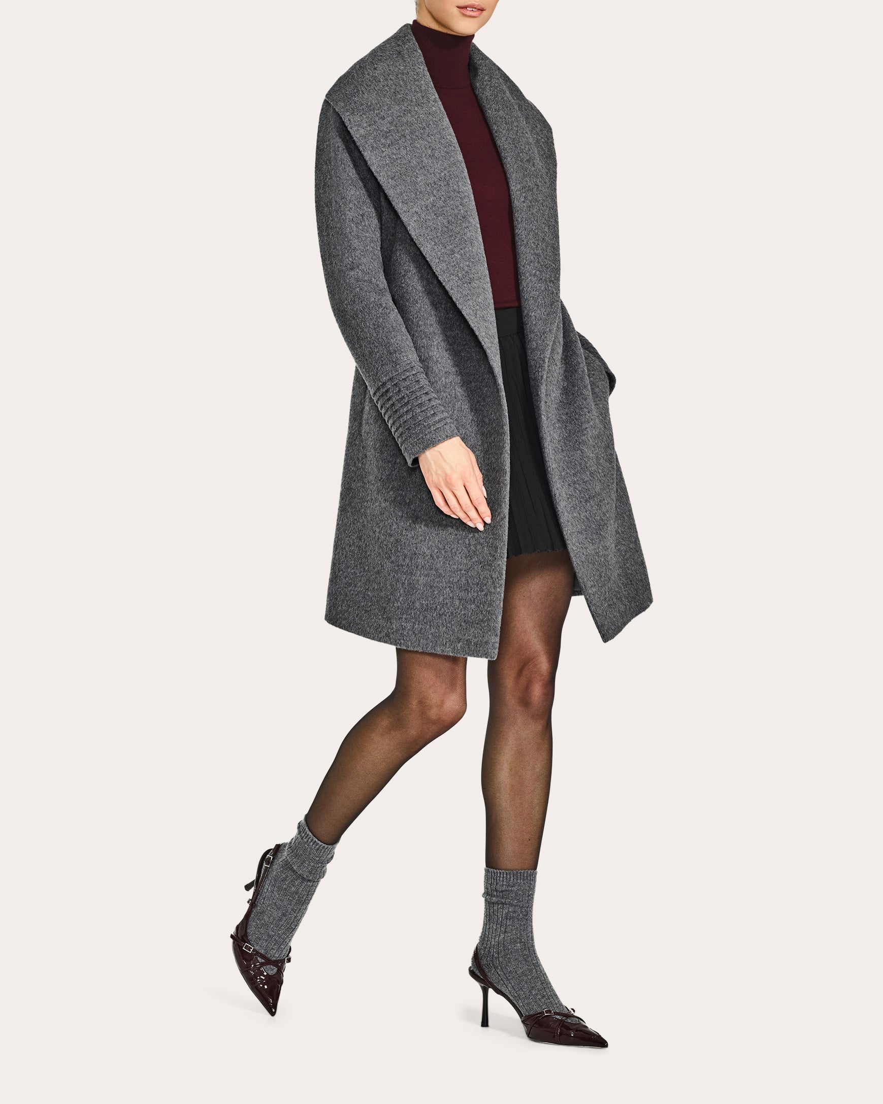 Alpaca Wool Shawl-Collar Midi Wrap Coat