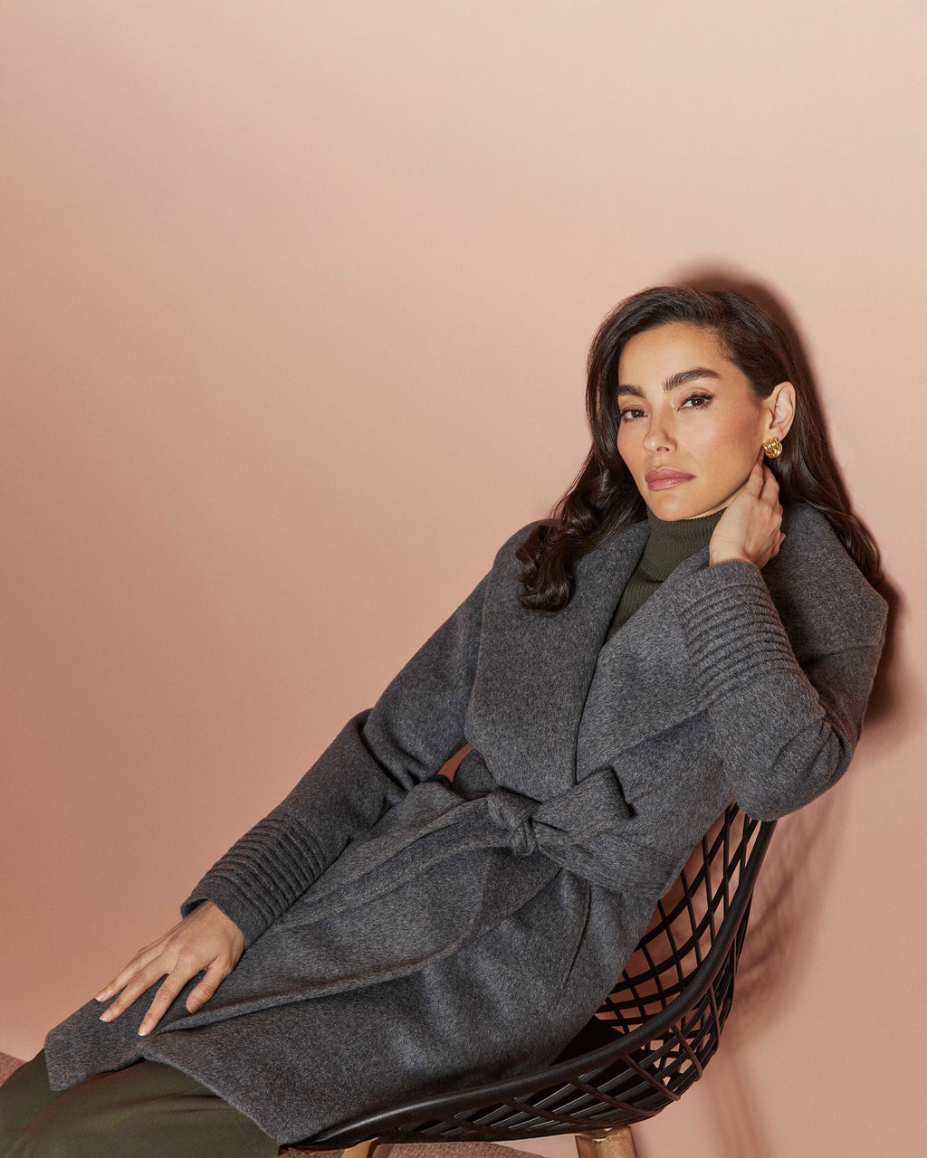 Alpaca Wool Shawl-Collar Midi Wrap Coat