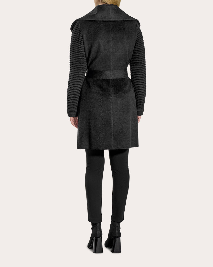 Baby Alpaca Ribbed Sleeve Wrap Coat