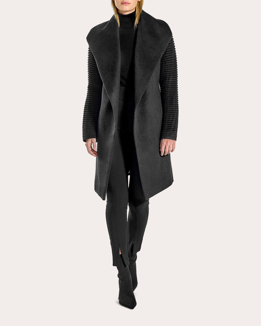 Baby Alpaca Ribbed Sleeve Wrap Coat