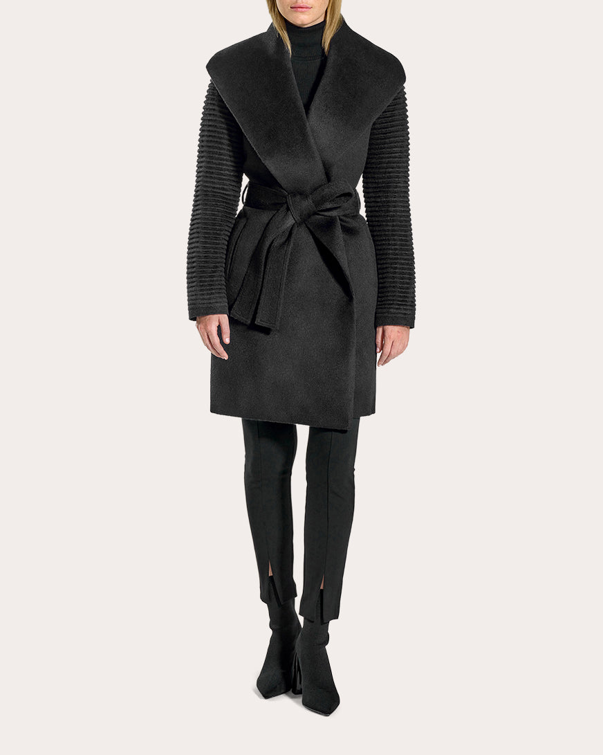 Baby Alpaca Ribbed Sleeve Wrap Coat