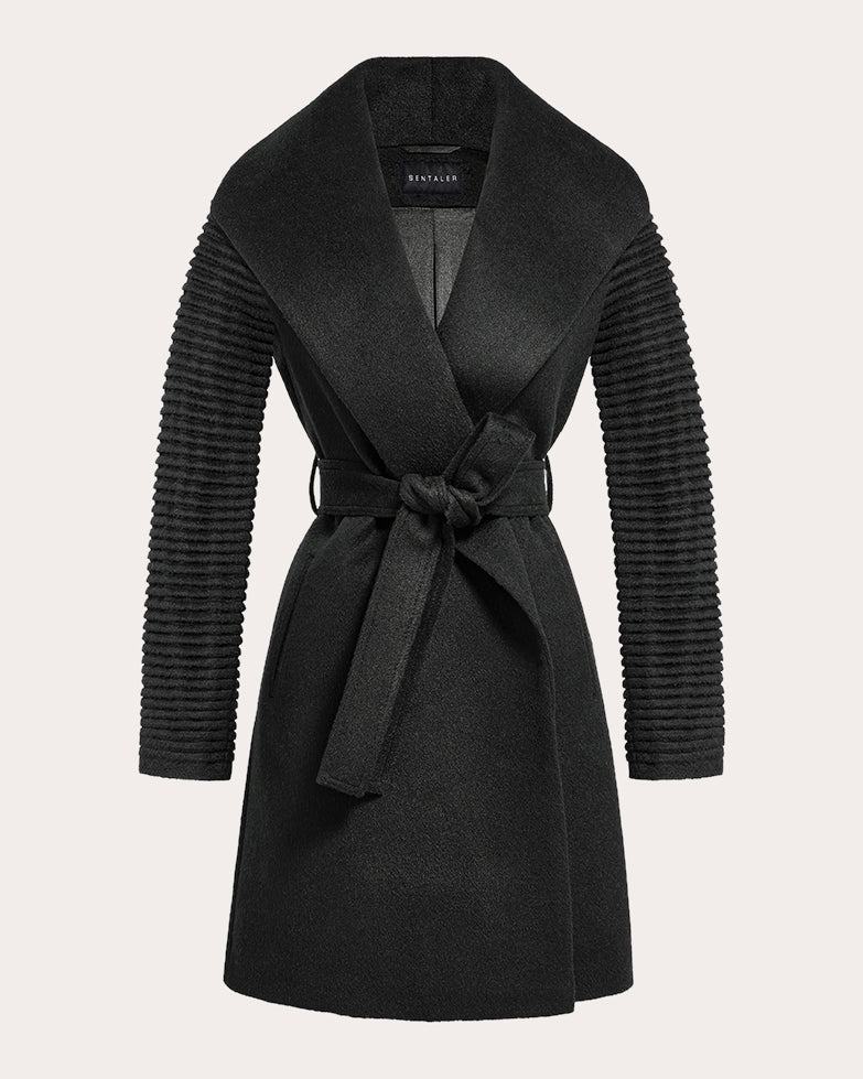 Baby Alpaca Ribbed Sleeve Wrap Coat