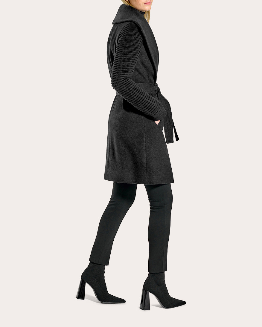 Baby Alpaca Ribbed Sleeve Wrap Coat
