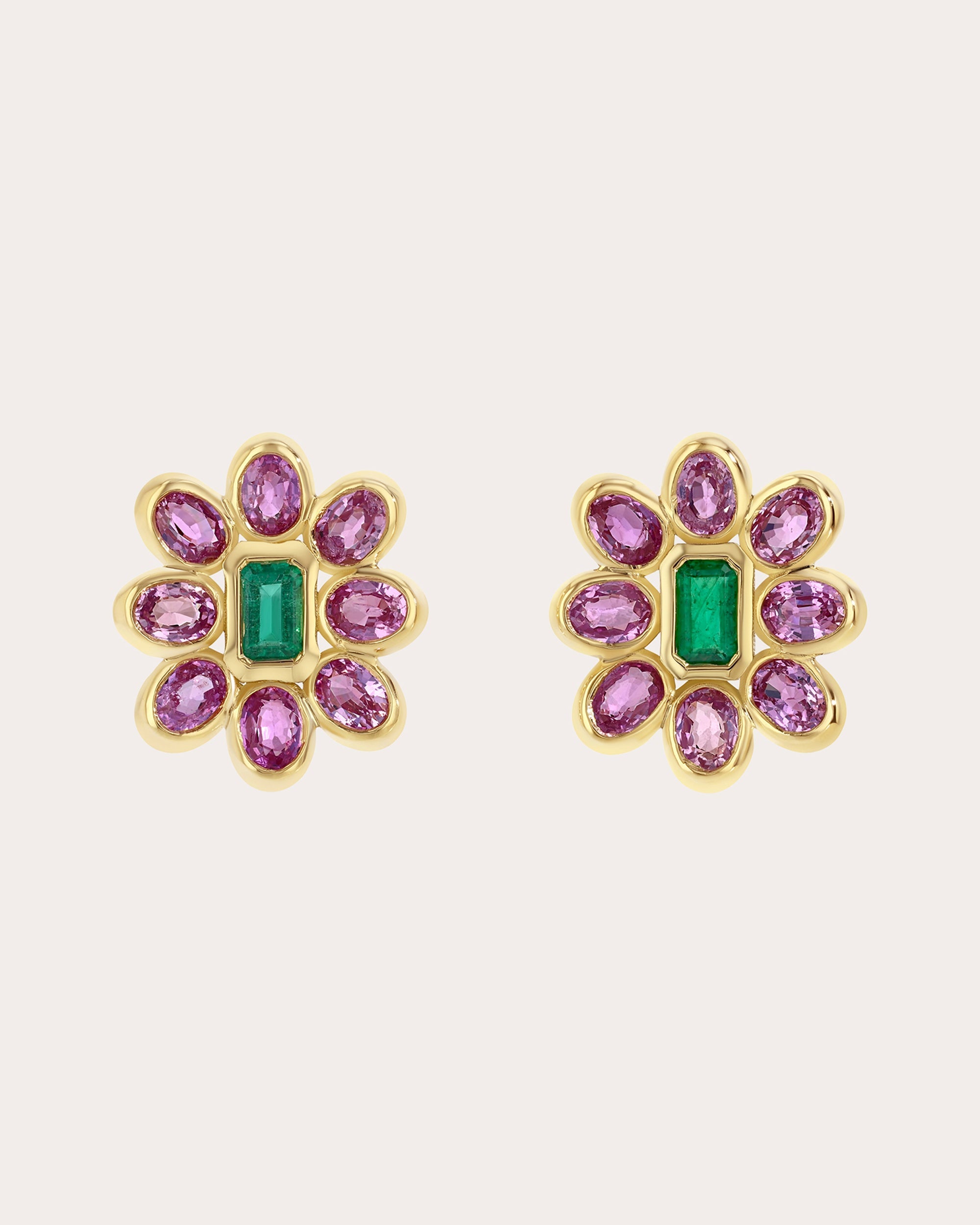 Pink Sapphire & Emerald Baby Bloom Stud Earrings