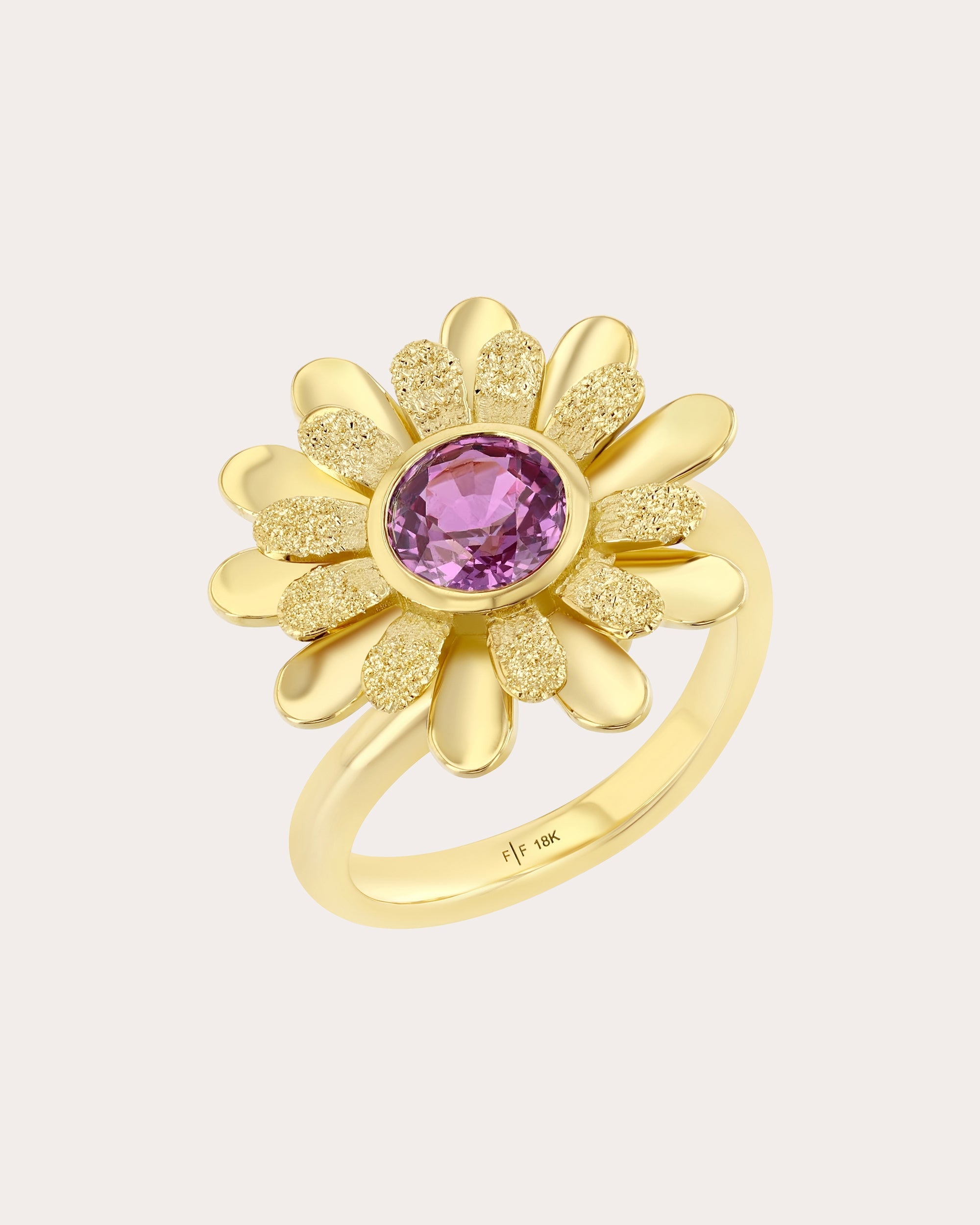 Pink Sapphire & 18k Gold Mini Wildflower Ring
