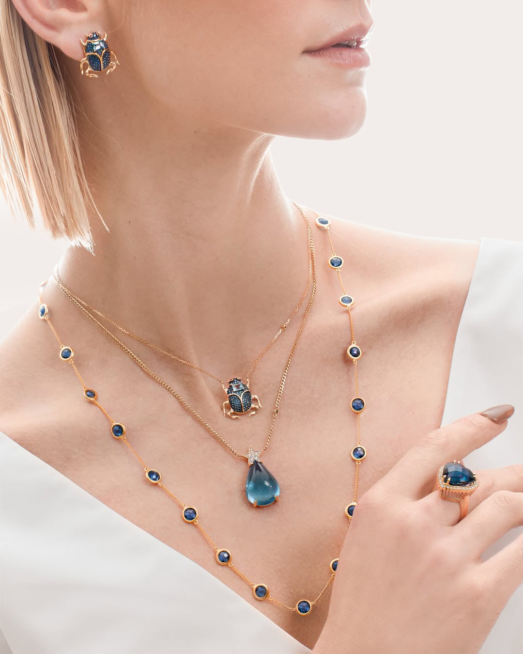 Blue Topaz & Diamond Hada Star Pendant Necklace