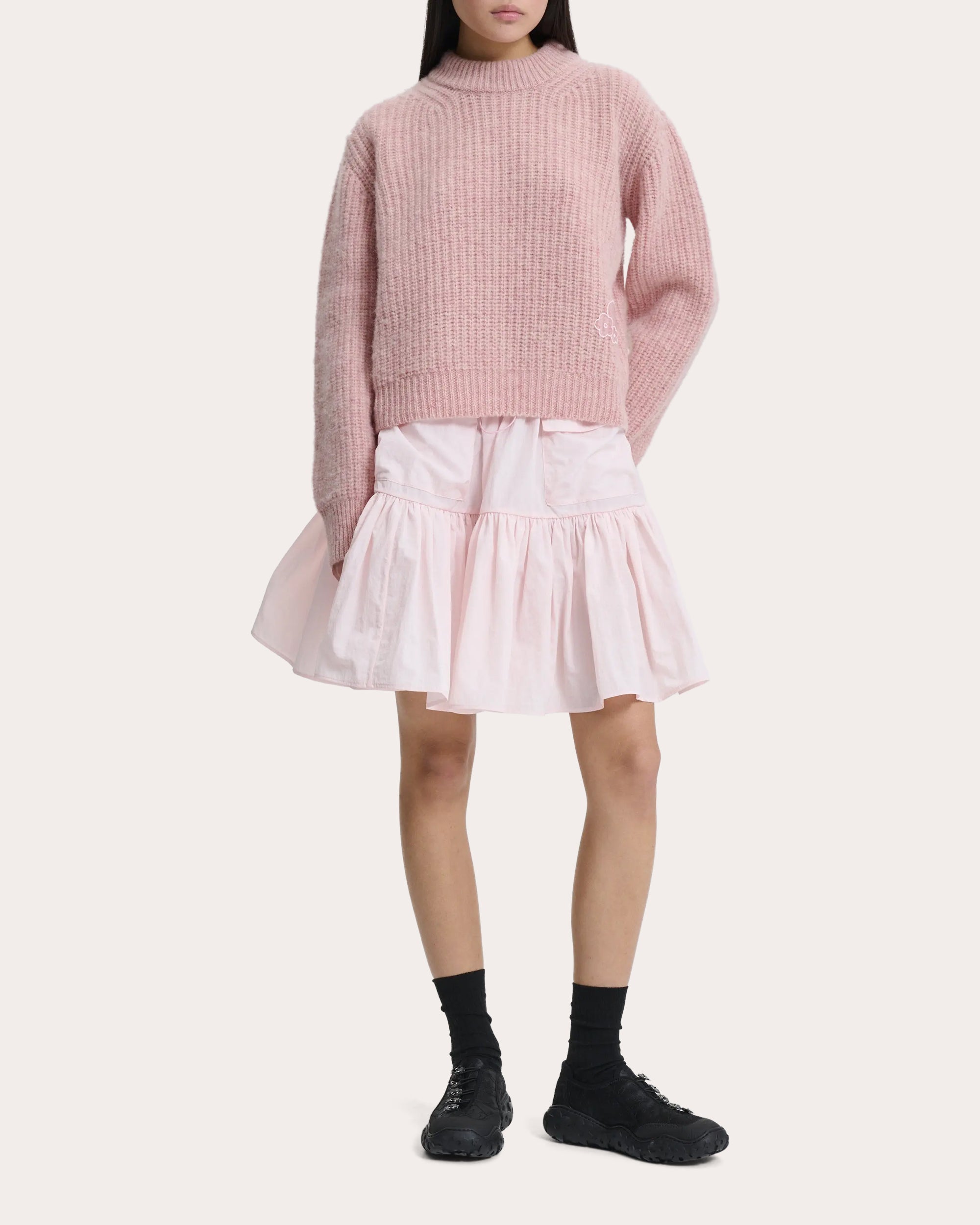 Bega Floral Appliqué Wool Mock Neck Sweater