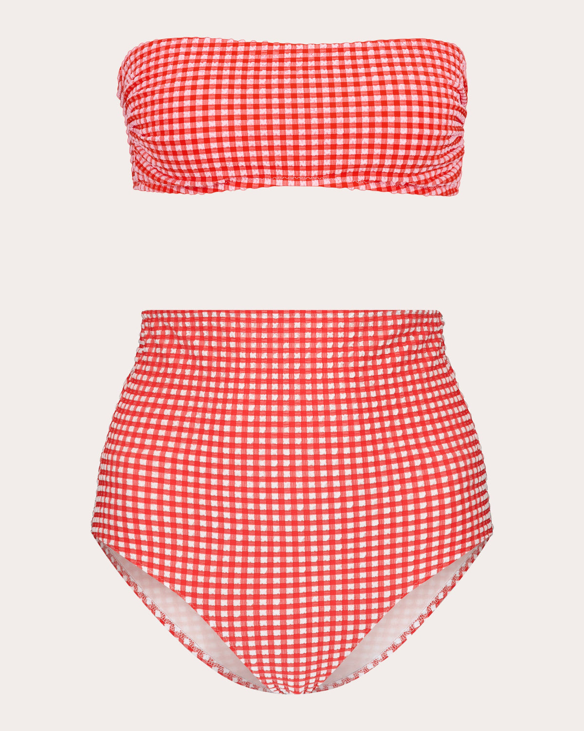 Ara Gingham High-Rise Bikini Bottoms