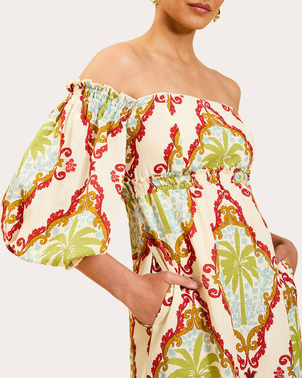 Benny Smocked Off-Shoulder Midi Dress