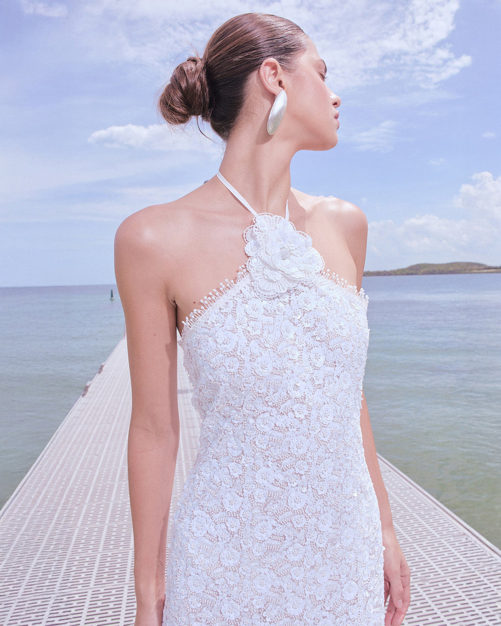 Beso de Luna Floral Sequin Halter Maxi Dress