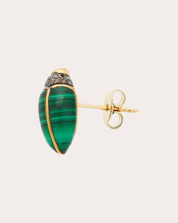 Malachite & Brown Diamond Mini Scarab Stud Earring
