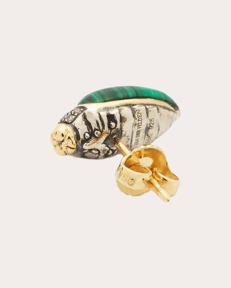Malachite & Brown Diamond Mini Scarab Stud Earring