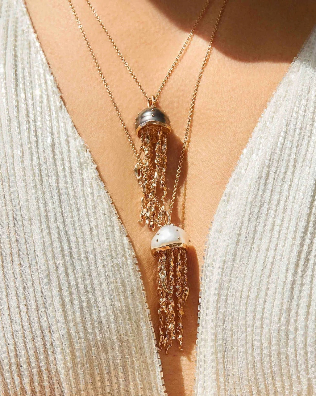 Tahitian Pearl & Diamond Jellyfish Large Pendant Necklace