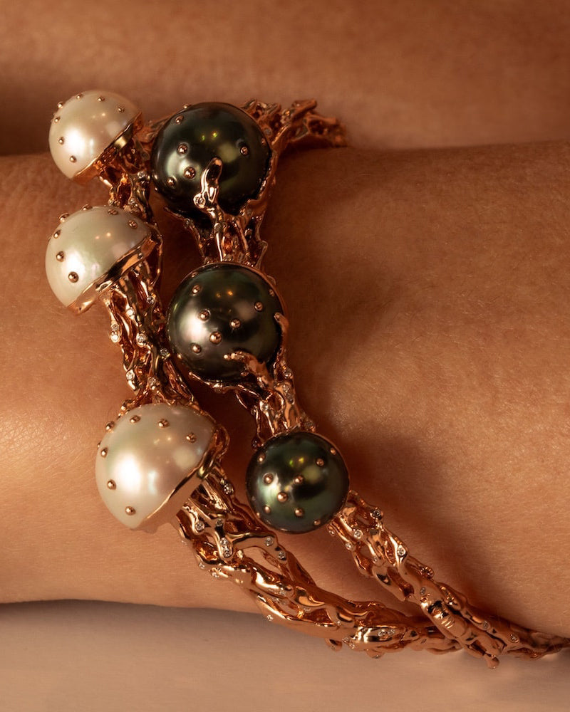 Pearl & Diamond 18k Rose Gold Jellyfish Bangle