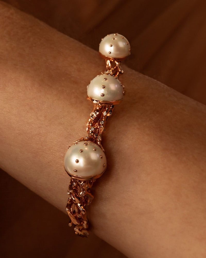 Pearl & Diamond 18k Rose Gold Jellyfish Bangle