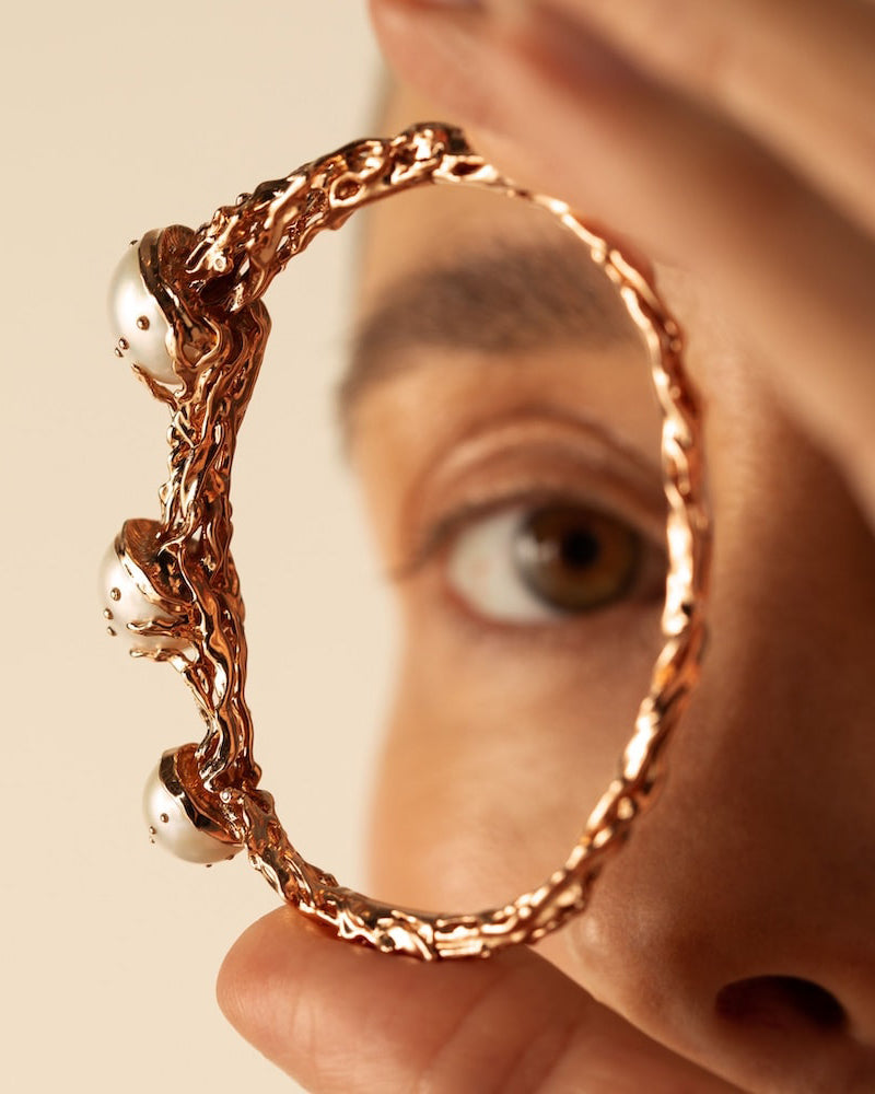 Pearl & Diamond 18k Rose Gold Jellyfish Bangle