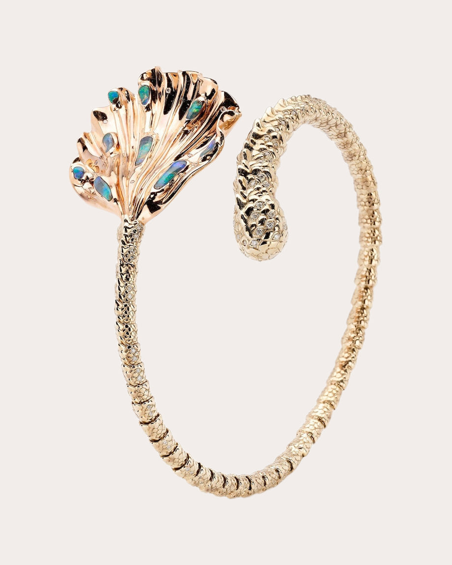 Opal & Diamond Meandering Siren Tail Bangle