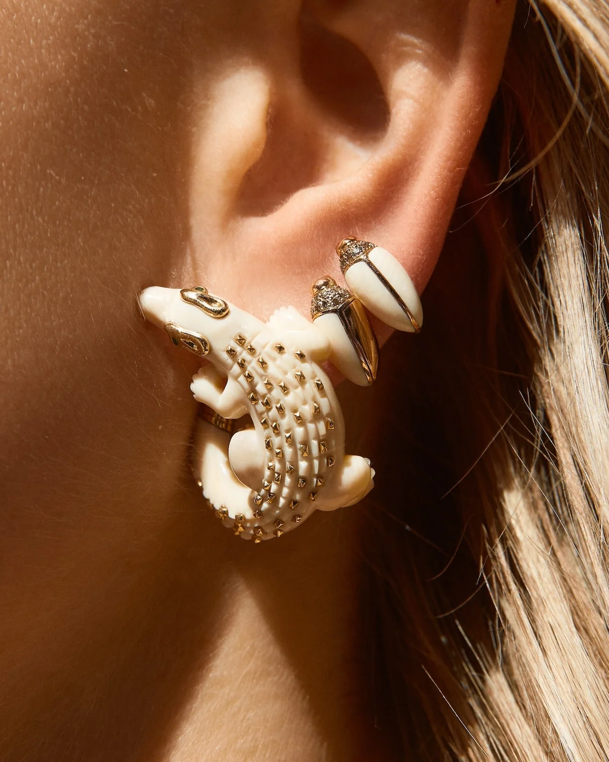Mammoth Tusk & Brown Diamond Mini Scarab Stud Earring