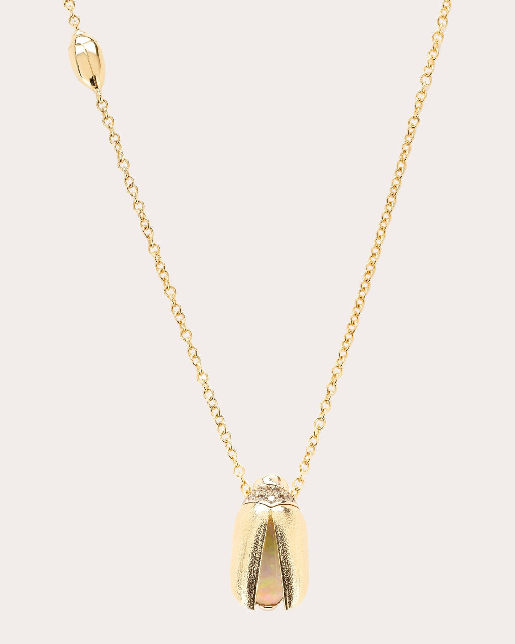 Opal & Diamond Scarab Fly Wings Pendant Necklace