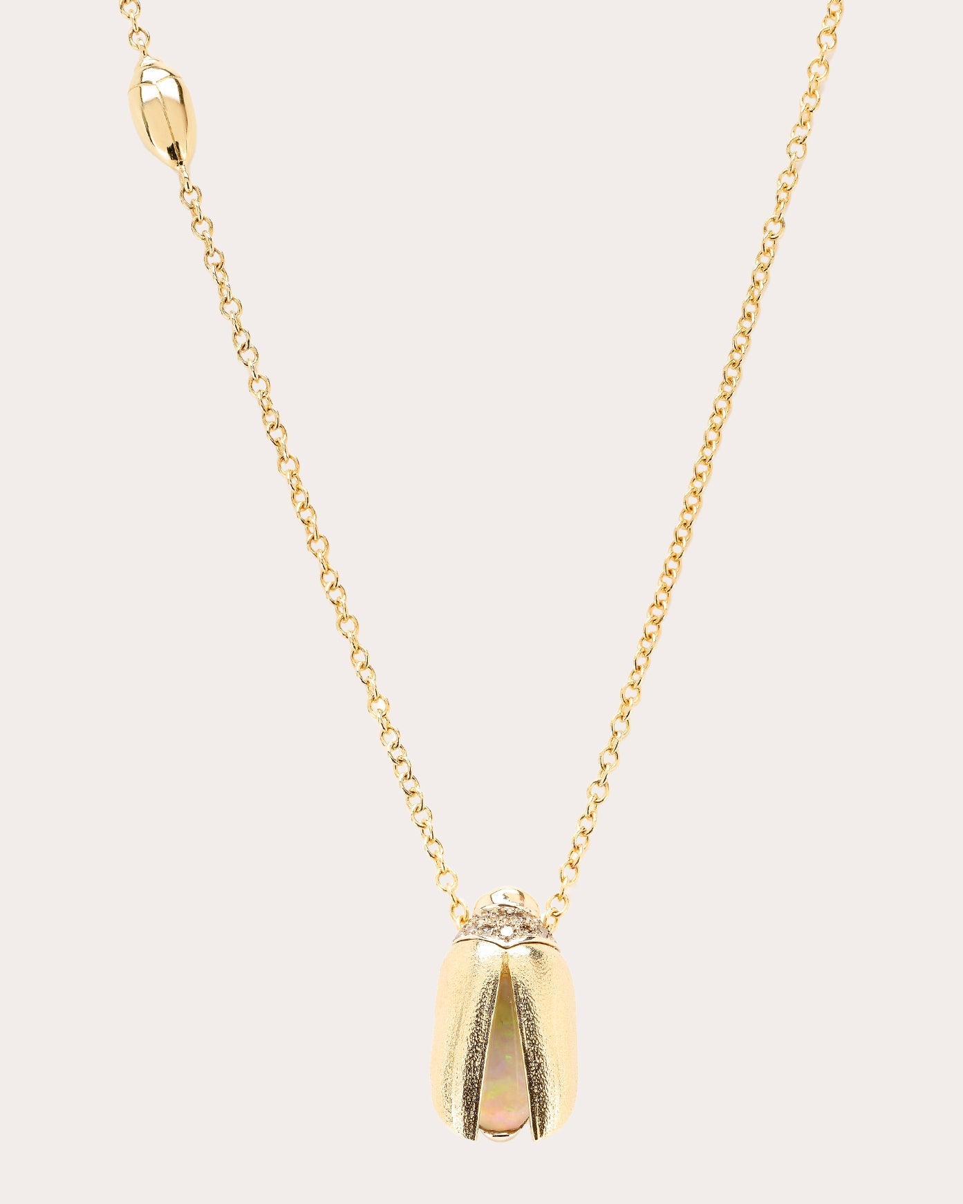 Opal & Diamond Scarab Fly Wings Pendant Necklace
