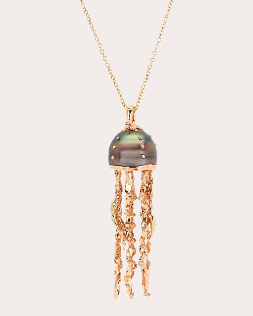 Tahitian Pearl & Diamond Jellyfish Large Pendant Necklace