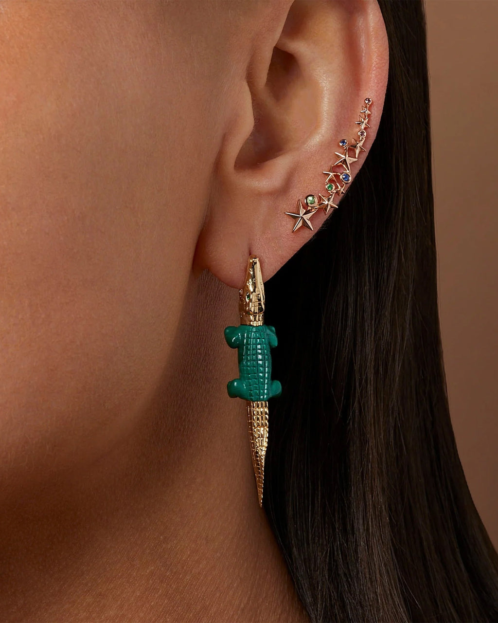 Malachite & Tsavorite Alligator Bite Drop Earring