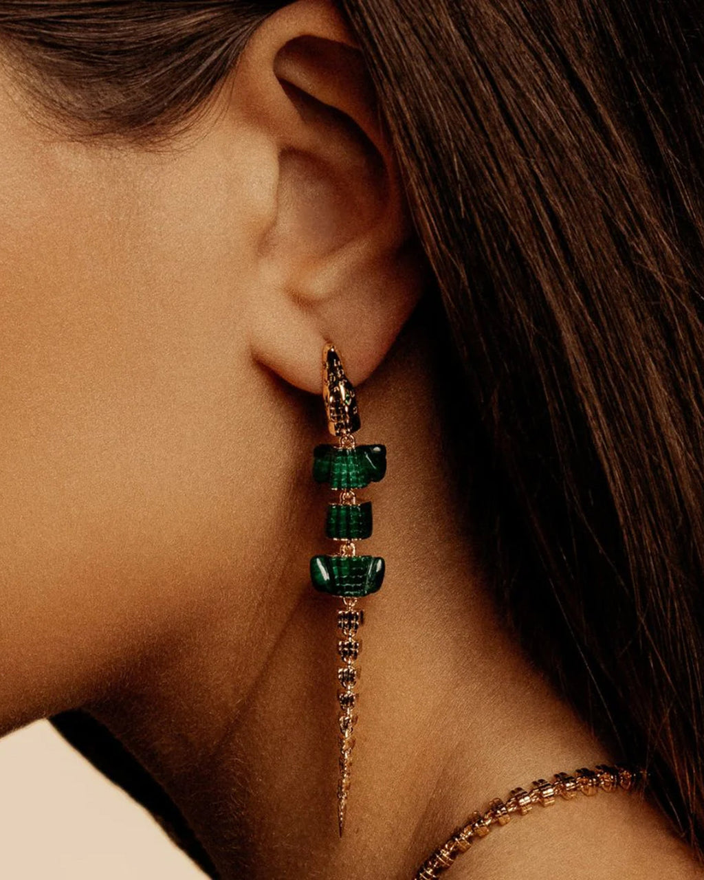 Malachite & Diamond Alligator Vertebrae Drop Earring