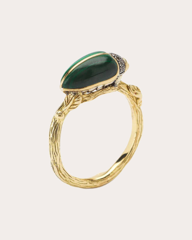 Malachite & Brown Diamond 18k Gold Scarab Ring