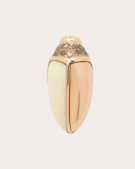 Brown Diamond & Mammoth Tusk Mini Scarab Stud Earrings