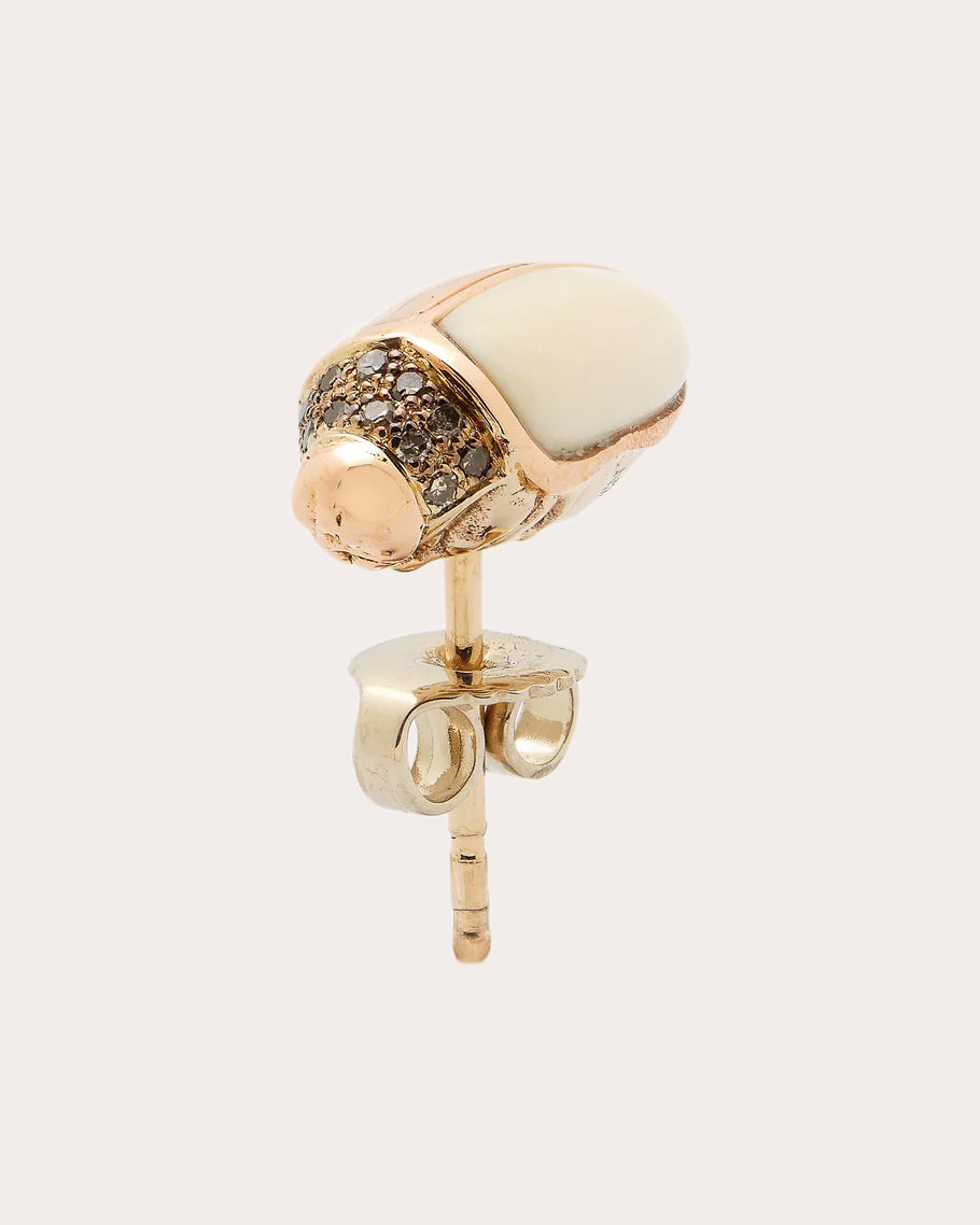 Brown Diamond & Mammoth Tusk Mini Scarab Stud Earrings