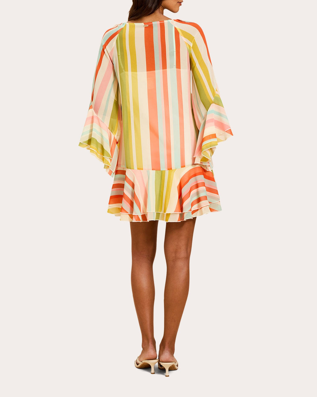 Bimini Stripe Chiffon Ruffle Kaftan Mini Dress