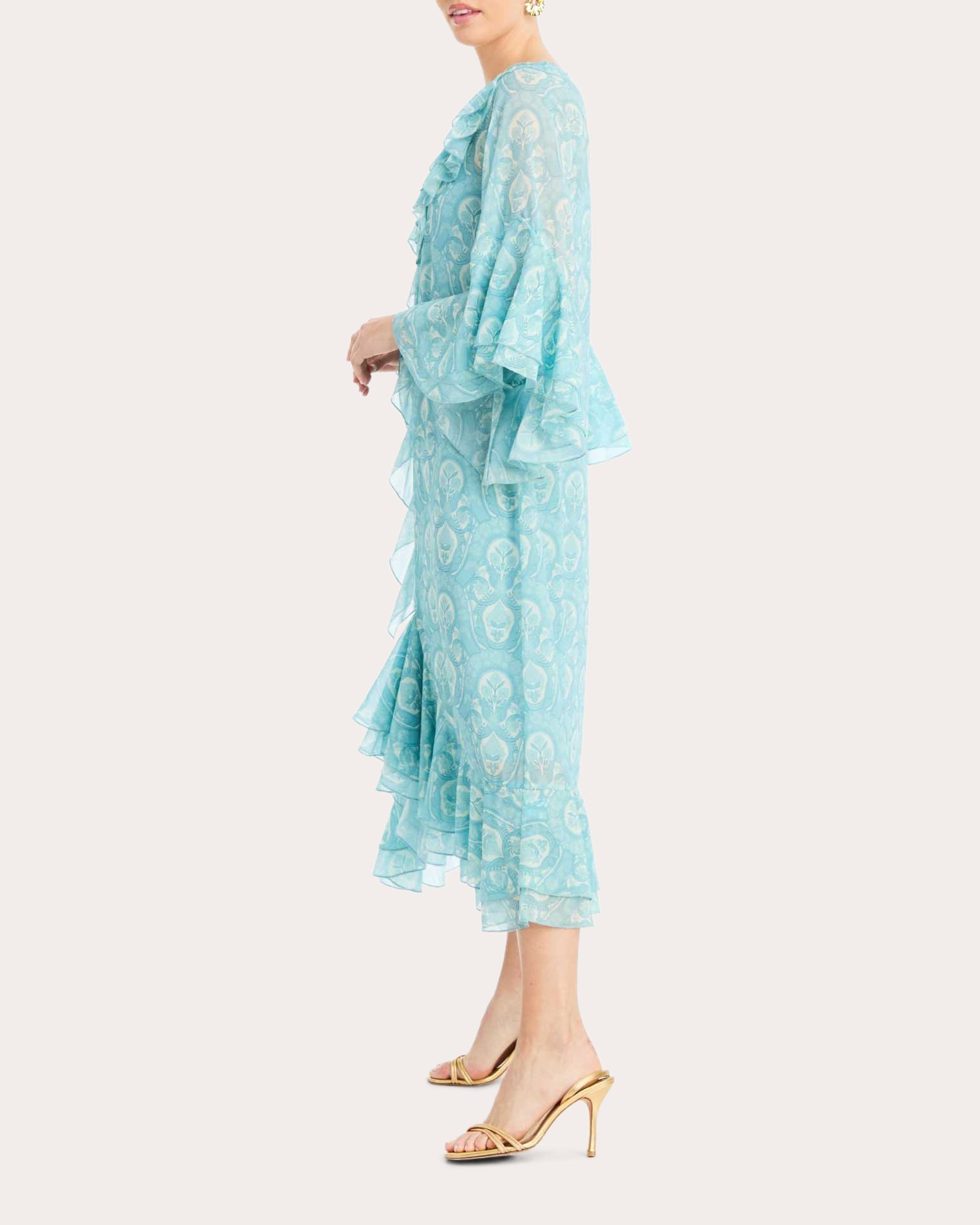 Bimini Trellis Chiffon Ruffle Kaftan Midi Dress