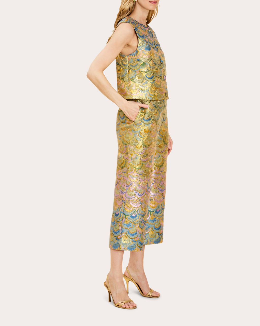 Blake Metallic Jacquard Crop Flare Pants