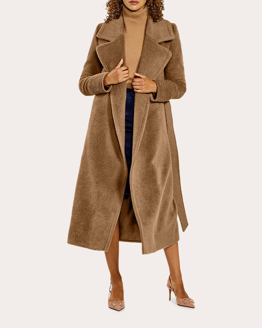 Bouclé Alpaca Long Notch Collar Wrap Coat