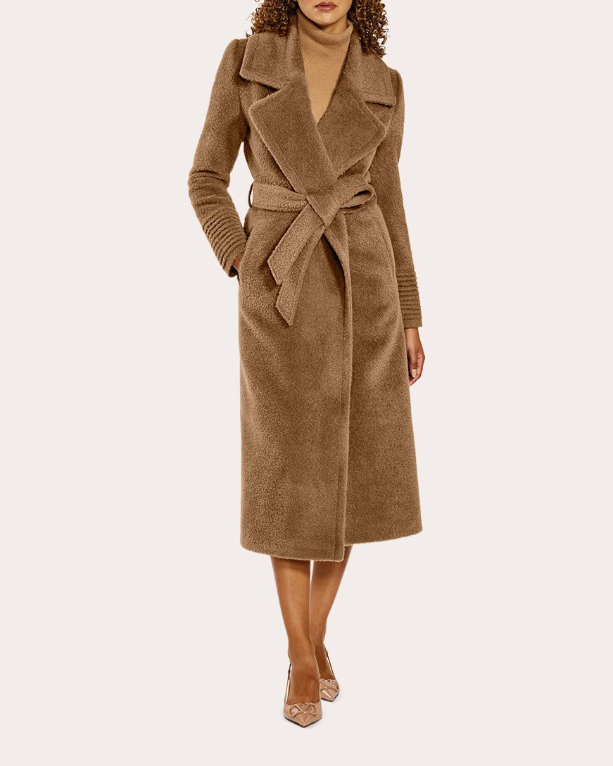 Bouclé Alpaca Long Notch Collar Wrap Coat