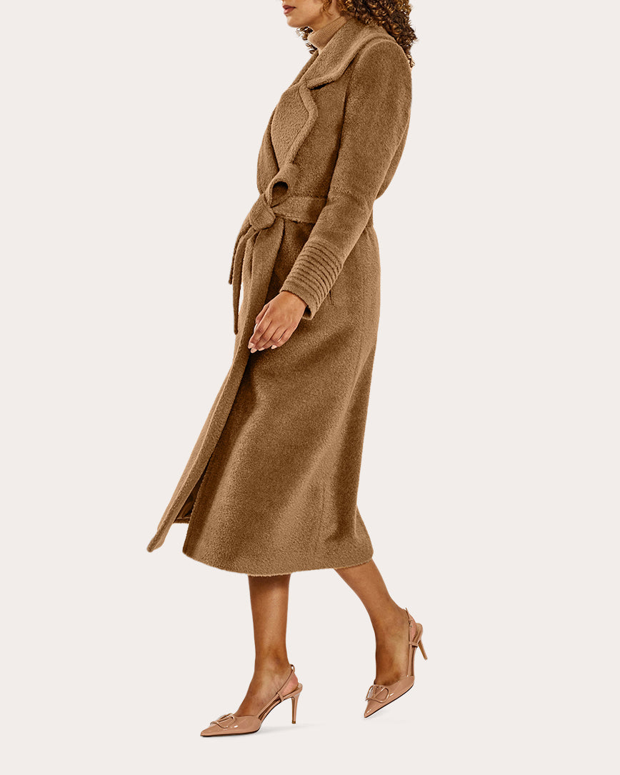 Bouclé Alpaca Long Notch Collar Wrap Coat