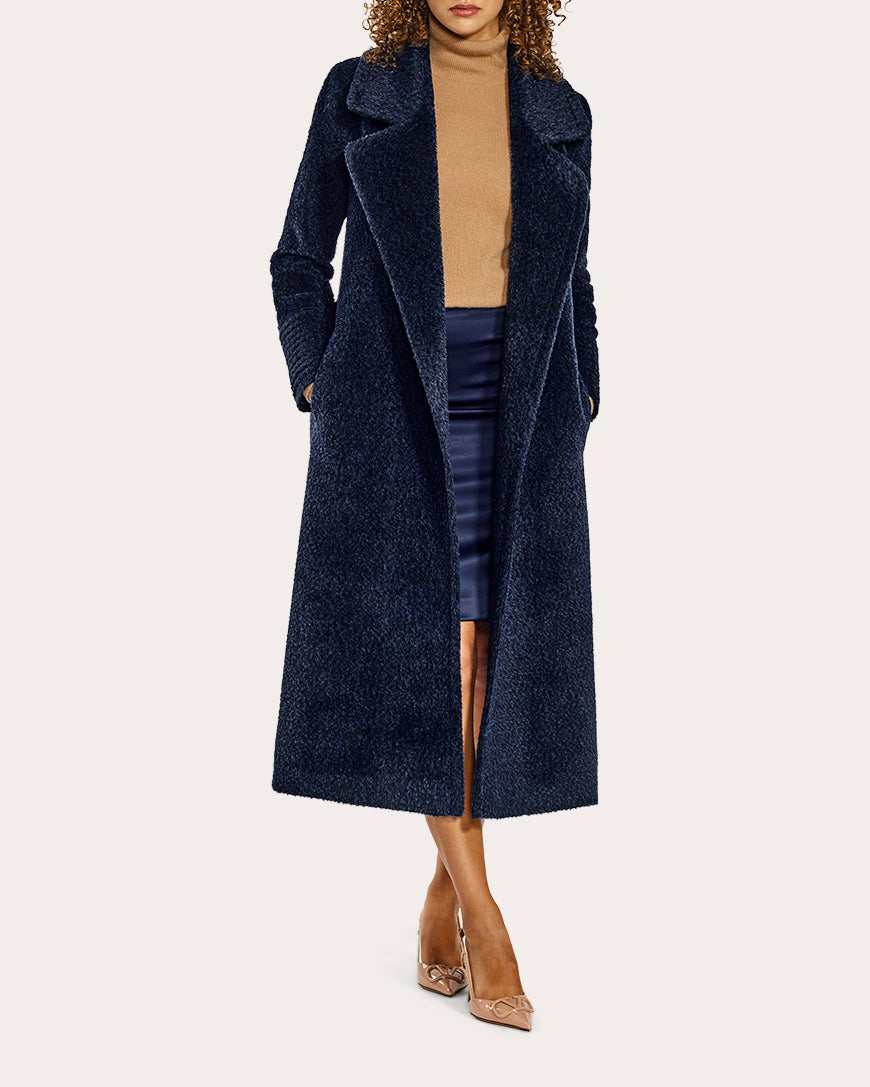 Bouclé Alpaca Long Notch Collar Wrap Coat